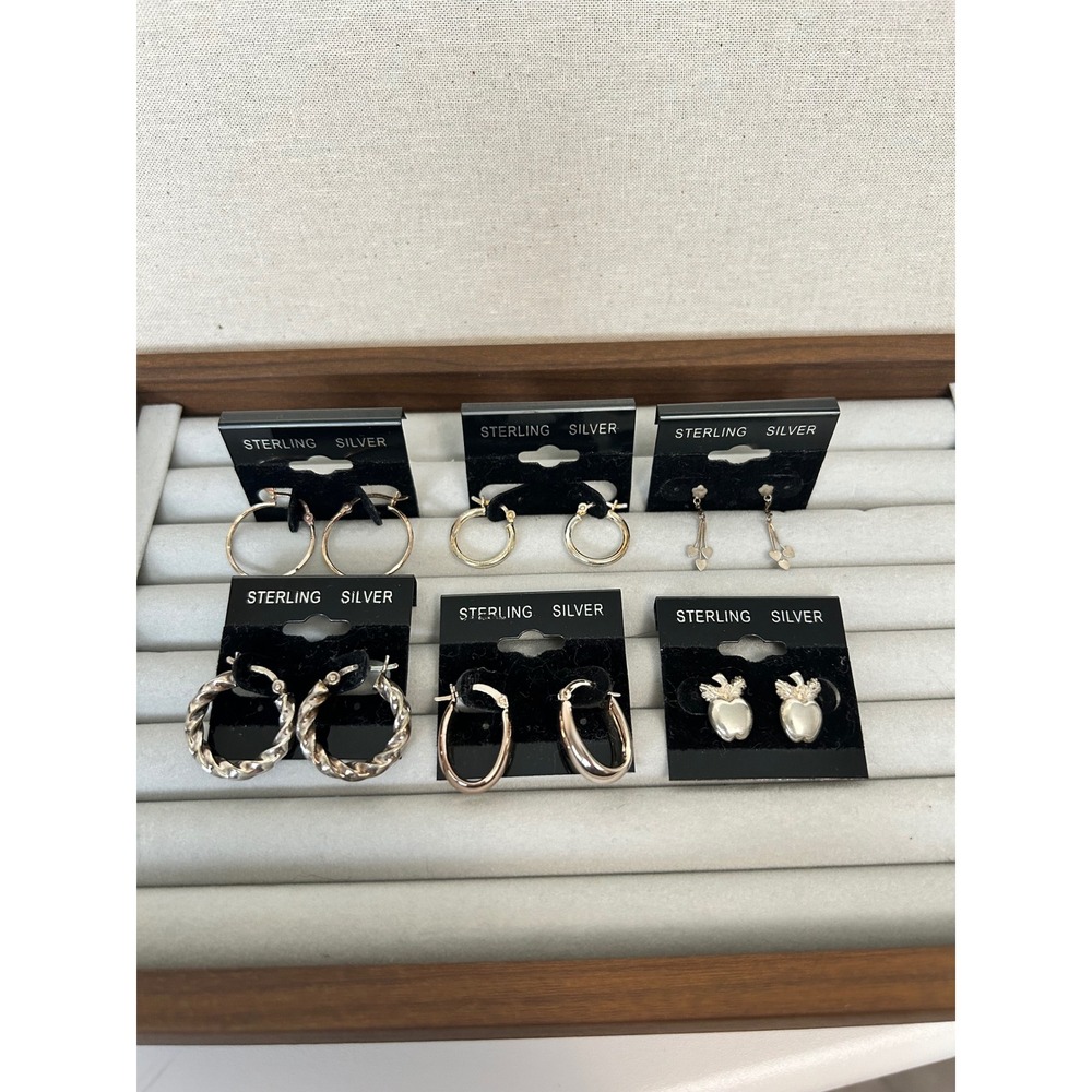 Sterling Silver 925 Earring Lot 6 Pairs Hoops Heart Drops Apple Studs 10.72g